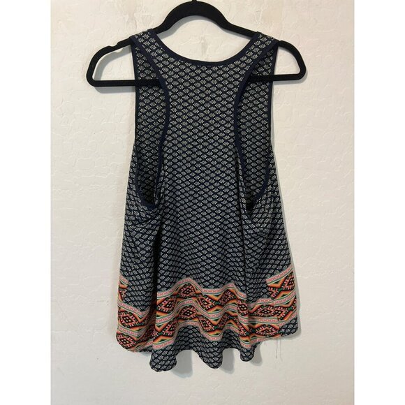 Zenobia Sz XL Black White Novelty Leaf Printed Tank Top Flowy Boho - Picture 6 of 7